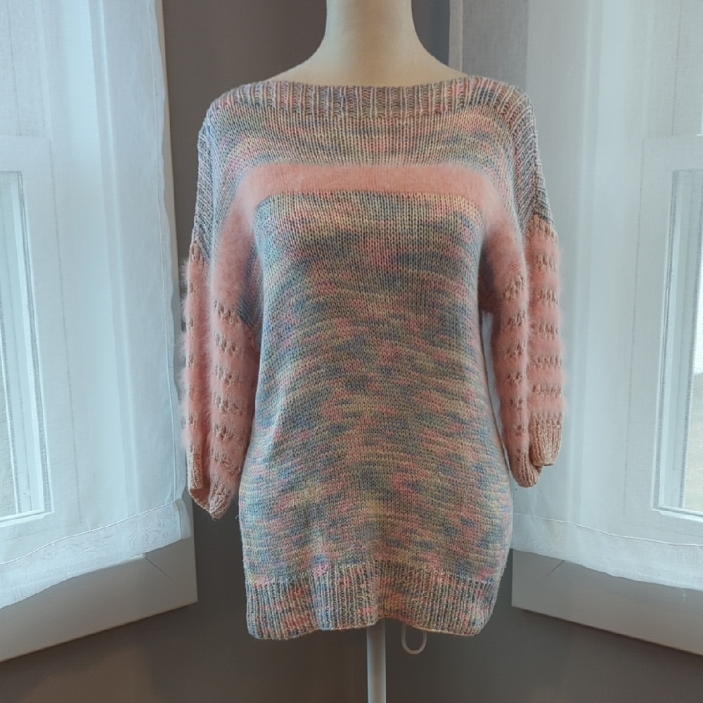 Women's Vintage Pink Multicolor Knit Sweater